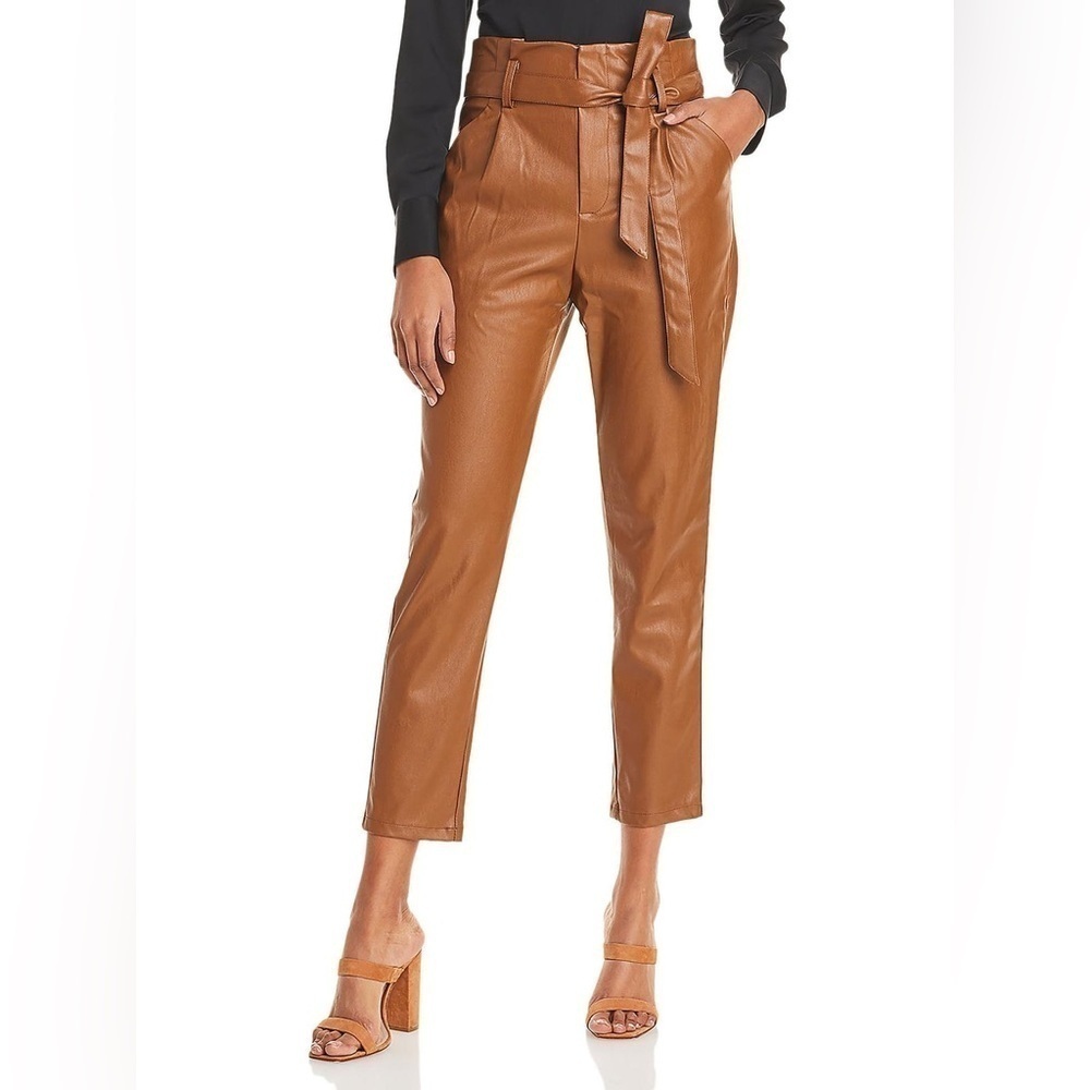 Lucy Paris Tan Faux Leather Paper Bag Waist Pants Small